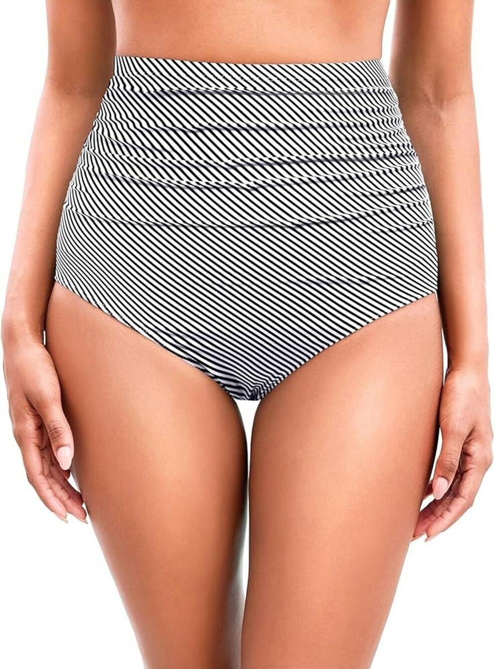 Tempt Me Bikini Bottom Womens Medium High Waist Striped Swimsuit Swim Bathing Su